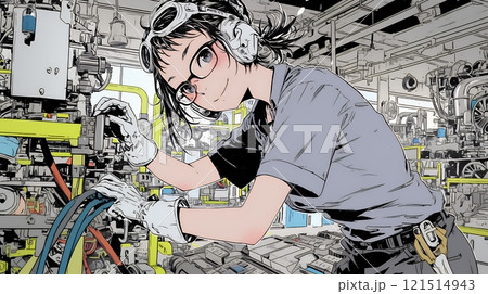 作業服を着た女性工場労働者