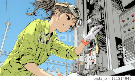 作業服を着た女性工場労働者
