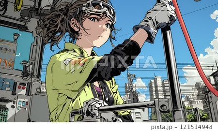 作業服を着た女性工場労働者