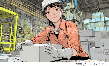 作業服を着た女性工場労働者