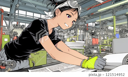 作業服を着た女性工場労働者 121514952