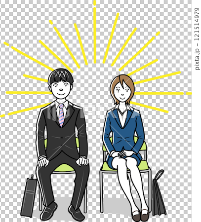 座る男女新入社員、新入生 121514979