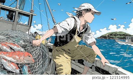 網で魚を捕っている漁師