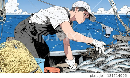 網で魚を捕っている漁師