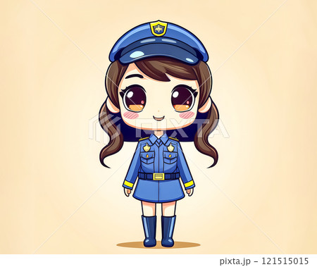 ちびキャラ　婦警の女性のイメージ素材　防止 121515015