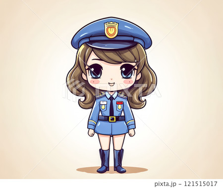 ちびキャラ　婦警の女性のイメージ素材　防止 121515017