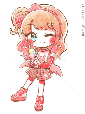 ポップで可愛い手描きイラスト・原宿ファッションの女の子 ポップで可愛い手描きイラスト・原宿ファッションの女の子 121515247