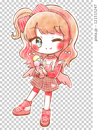 ポップで可愛い手描きイラスト・原宿ファッションの女の子 ポップで可愛い手描きイラスト・原宿ファッションの女の子 121515247