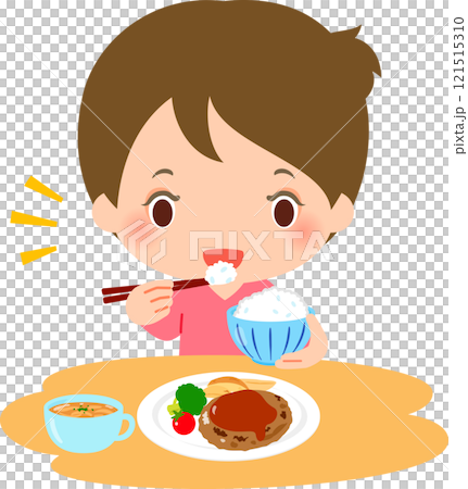 A woman eating Western food with hamburger as the main dish 121515310