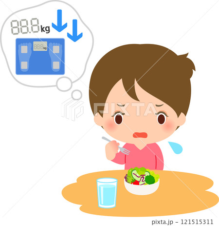 ダイエットのためにサラダだけを食べる女性 121515311