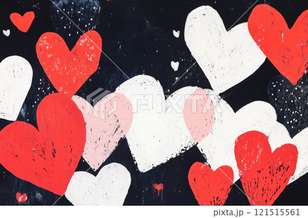 Abstract Red and White Hearts on Black Background for Romantic Designs 121515561