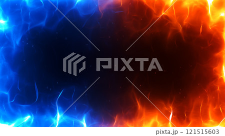 炎エフェクト素材｜青と赤のフレイム囲み背景CGのイラスト素材