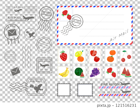 フルーツの切手とスタンプのベクター素材 フルーツの切手とスタンプのベクター素材 121516231