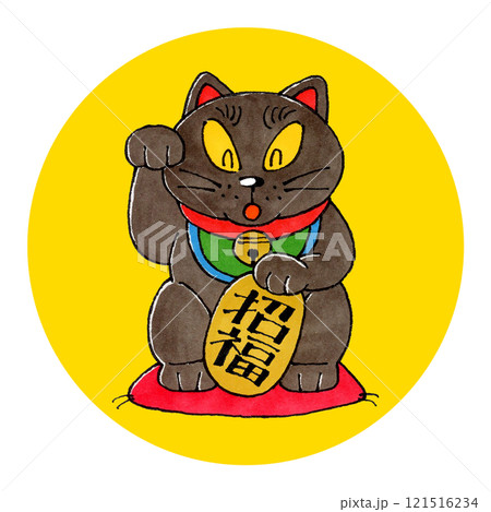 黒い招き猫(黄色背景) 黒い招き猫(黄色背景) 121516234