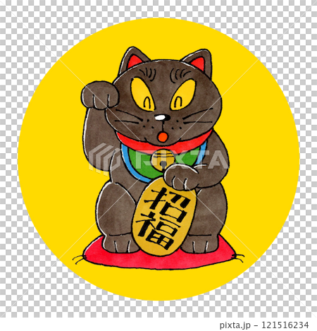 Black Maneki-neko (yellow background) Black Maneki-neko (yellow background) 121516234