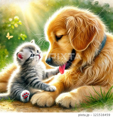 ともだち ゴールデンレトリバーと子猫 ともだち ゴールデンレトリバーと子猫 121516459