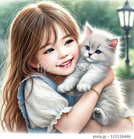 おともだち　子ねこと女の子 121516466