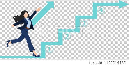 Illustration of a businesswoman thinking about how to step up 121516585