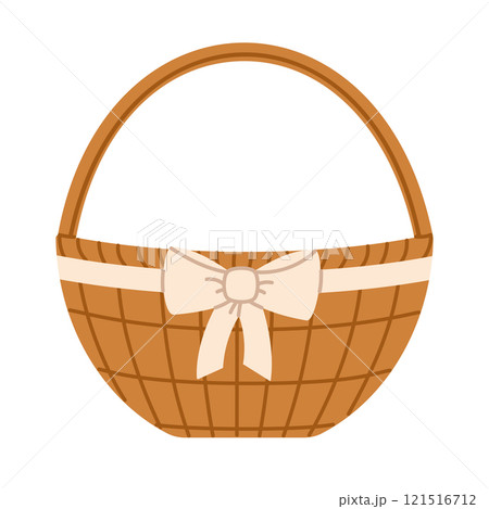 Wicker basket with white bow. Flat vector isolated illustration 121516712