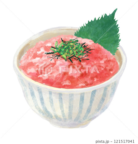 白いどんぶりに入ったネギトロ丼のイラスト 121517041