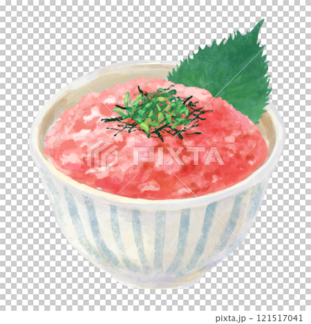 白いどんぶりに入ったネギトロ丼のイラスト 121517041
