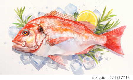 水彩画で描いた新鮮な鯛 水彩画で描いた新鮮な鯛 121517738