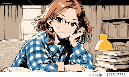 メガネっ娘：いつも勉強や読書やデスクワークをしている