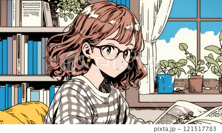 メガネっ娘：いつも勉強や読書やデスクワークをしている