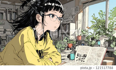 メガネっ娘：いつも勉強や読書やデスクワークをしている 121517788