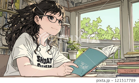 メガネっ娘：いつも勉強や読書やデスクワークをしている