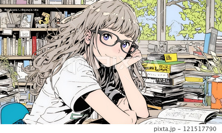 メガネっ娘：いつも勉強や読書やデスクワークをしている