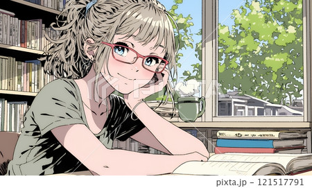 メガネっ娘：いつも勉強や読書やデスクワークをしている