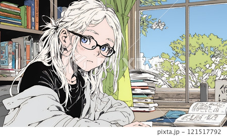 メガネっ娘：いつも勉強や読書やデスクワークをしている