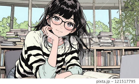 メガネっ娘：いつも勉強や読書やデスクワークをしている 121517795
