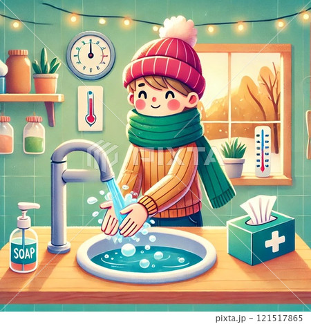 手洗いをして風邪予防をする学校帰りの男の子 121517865