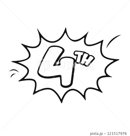 Vibrant comic-style 4th sign, perfect for kids' birthday celebrations 121517976