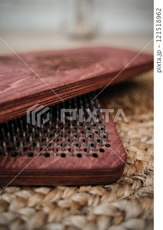 Sadhu board close-up. Standing on nails. Meditation and relaxation. Concept on healthy lifestyle. 121518962