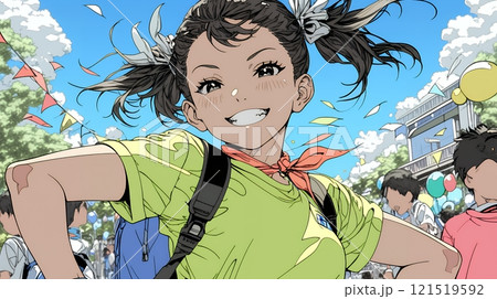 生意気な（挑戦的・自信満々・勝ち誇った）顔をしている女の子