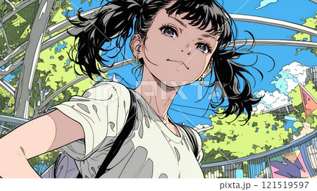 生意気な（挑戦的・自信満々・勝ち誇った）顔をしている女の子 121519597