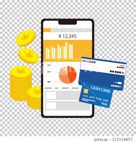 在智慧型手機上管理資產的插圖圖像 在智慧型手機上管理資產的插圖圖像 121519657