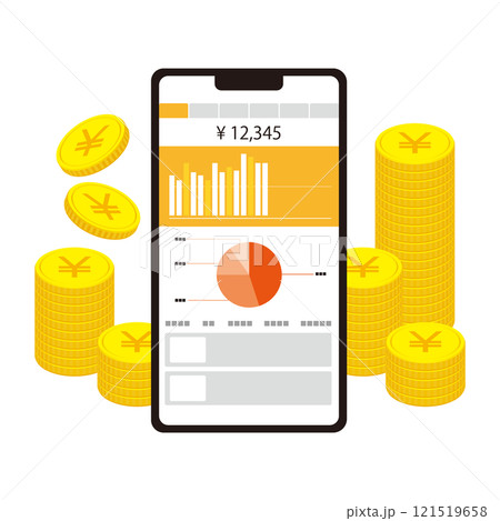 スマホで資産運用・管理をしているイラストイメージ 121519658