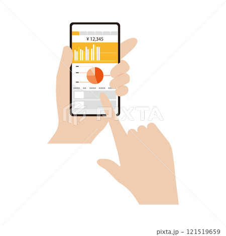 スマホで資産運用・管理をしている人の手のイラスト 121519659