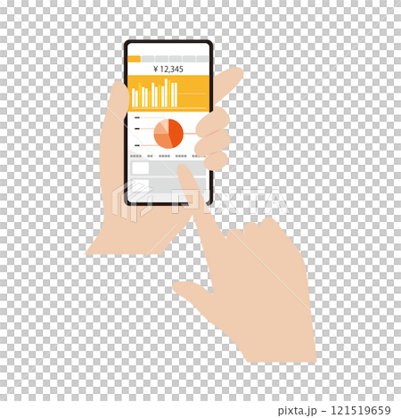 スマホで資産運用・管理をしている人の手のイラスト 121519659