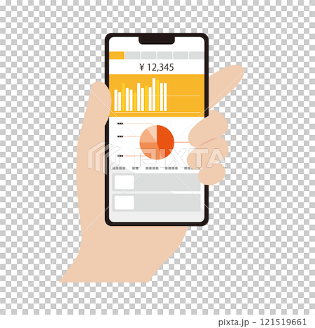スマホで資産運用・管理をしている人の手のイラスト 121519661