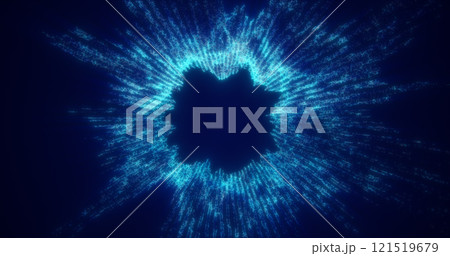Electric blue data burst with intricate energy pathways radiating from a dark center, symbolizing futuristic technology and digital innovation Electric blue data burst with intricate energy pathways radiating from a dark center, symbolizing futuristic technology and digital innovation 121519679