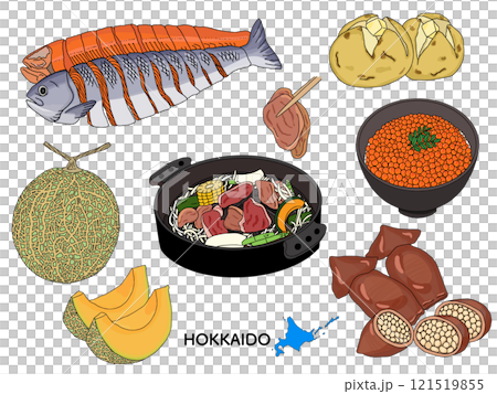Hokkaido gourmet line drawing illustration set 121519855