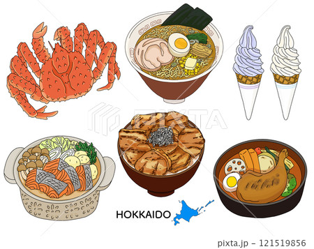 北海道グルメ 線画のイラストセット 北海道グルメ 線画のイラストセット 121519856