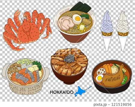 北海道グルメ 線画のイラストセット 北海道グルメ 線画のイラストセット 121519856