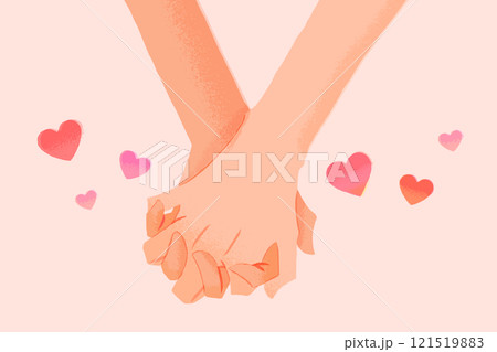 恋人繋ぎをするカップルの手元 121519883