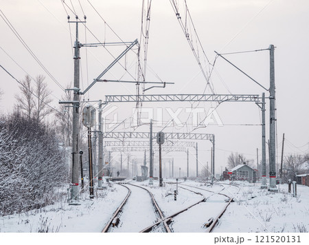 The fork of the railway tracks over the platform The fork of the railway tracks over the platform 121520131